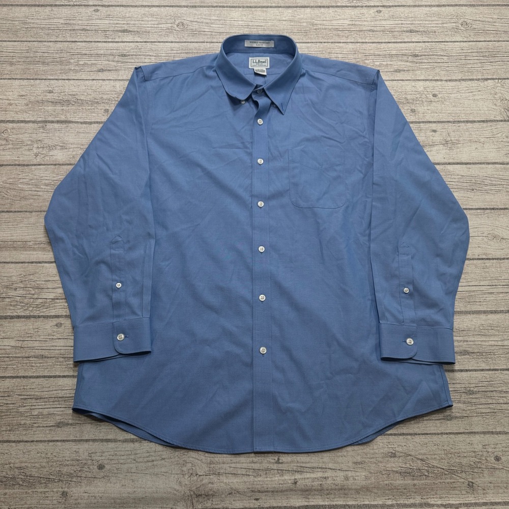 L.L. Bean Dress Shirt Men's 17-33 Blue Slim Fit Wrinkle Resistant Button Down